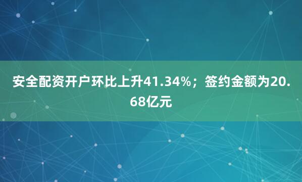 安全配资开户环比上升41.34%；签约金额为20.68亿元
